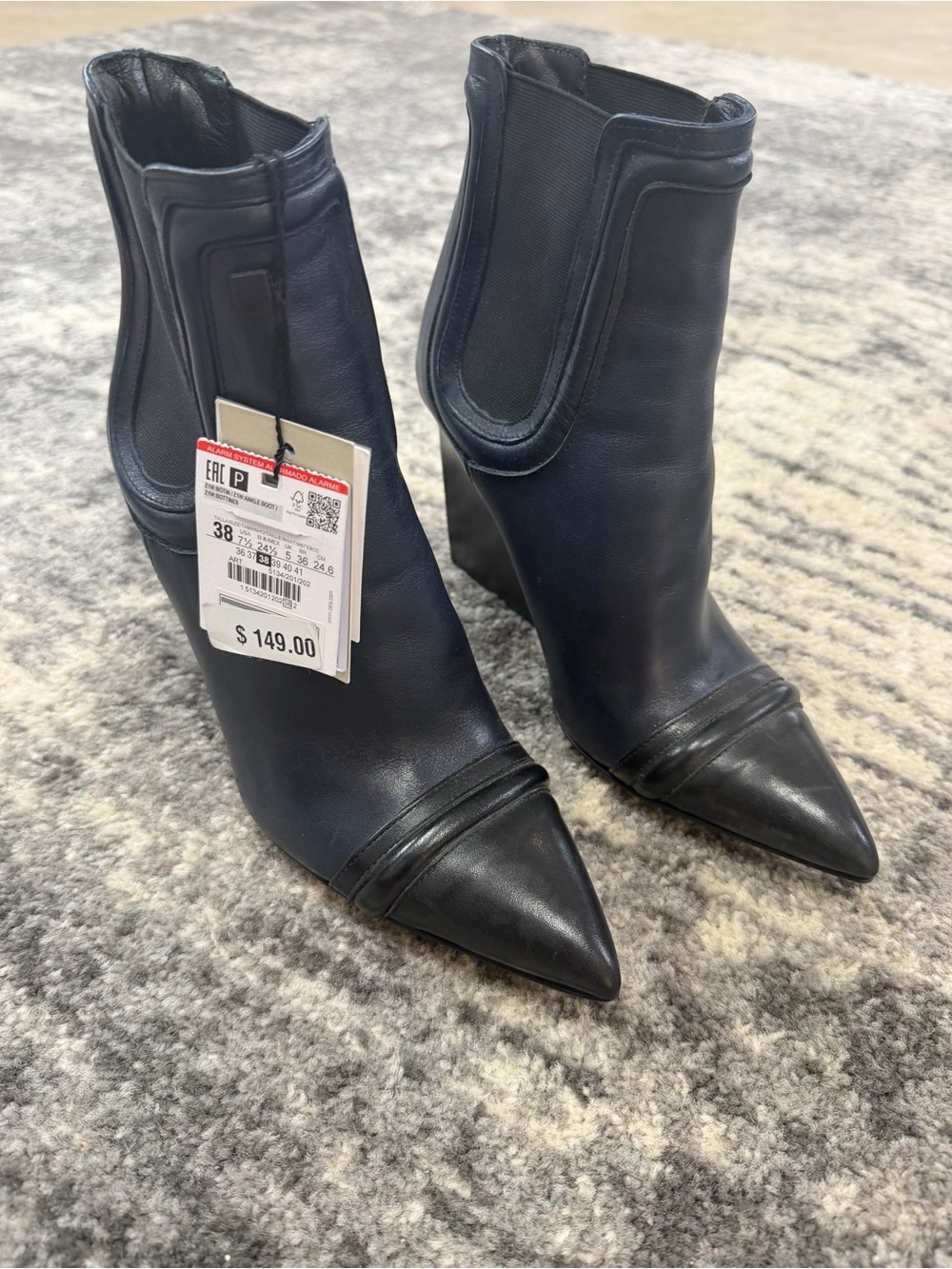 NWT Blue with black Pointed-Toe Leather Ankle Boots - by Zara